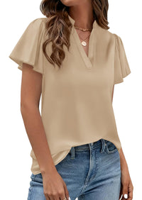 PRETTYGARDEN Women's Summer Blouses Dressy Casual Ruffle Cap Sleeve V Neck Business Work Trendy Cute Tops Spring Outfits PRETTYGARDEN