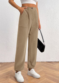 PRETTYGARDEN Women's Pants Dressy Casual Fall Elastic High Waisted Work Office Corduroy Trouser Slacks with Pockets