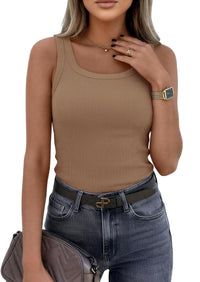 PRETTYGARDEN Womens Summer Tops Spring Cute Sleeveless Scoop Neck Workout Tank Top Casual Ribbed Knit Basic Cami Shirts PRETTYGARDEN