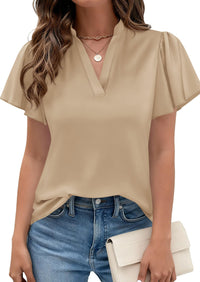 PRETTYGARDEN Women's Summer Blouses Dressy Casual Ruffle Cap Sleeve V Neck Business Work Trendy Cute Tops Spring Outfits PRETTYGARDEN