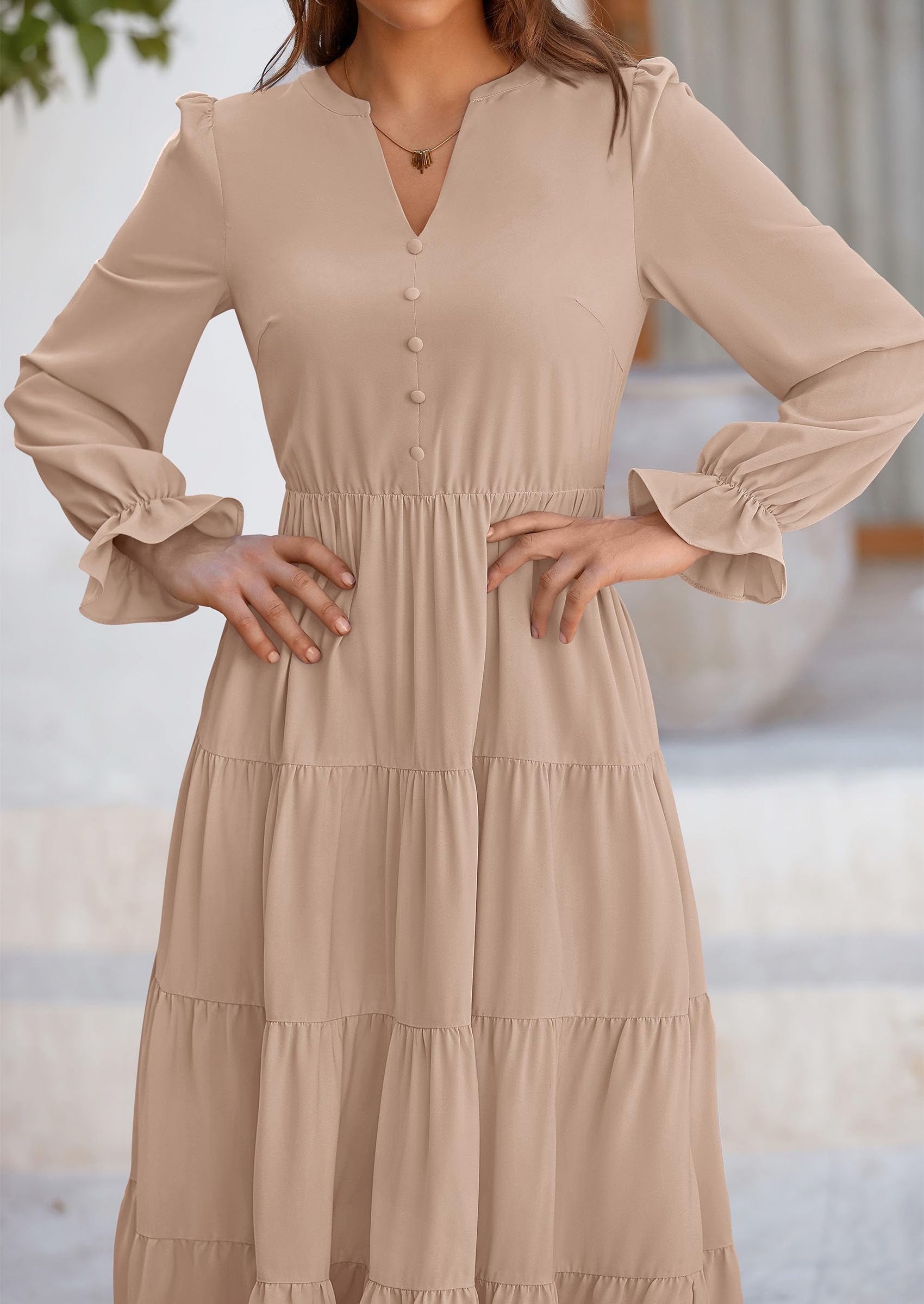 PRETTYGARDEN Women Fall Long Sleeve Smocked Maxi Dress Casual Square Neck Swiss Dot Tiered Ruffle Flowy Spring Pocket Dresses