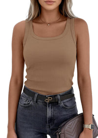 PRETTYGARDEN Womens Summer Tops Spring Cute Sleeveless Scoop Neck Workout Tank Top Casual Ribbed Knit Basic Cami Shirts PRETTYGARDEN