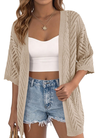 PRETTYGARDEN Summer Cardigan Sweaters for Women Lightweight  Short Sleeve Knit Coverup Spring Beach Vacation Clothes PRETTYGARDEN
