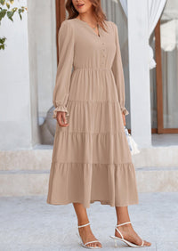 PRETTYGARDEN Women Fall Long Sleeve Smocked Maxi Dress Casual Square Neck Swiss Dot Tiered Ruffle Flowy Spring Pocket Dresses