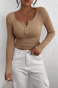 Long Sleeve Henley T Shirts Button Down Ribbed Knit Slim Fit Casual Basic Tops Blouse