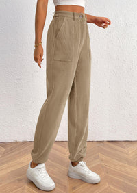 PRETTYGARDEN Women's Pants Dressy Casual Fall Elastic High Waisted Work Office Corduroy Trouser Slacks with Pockets