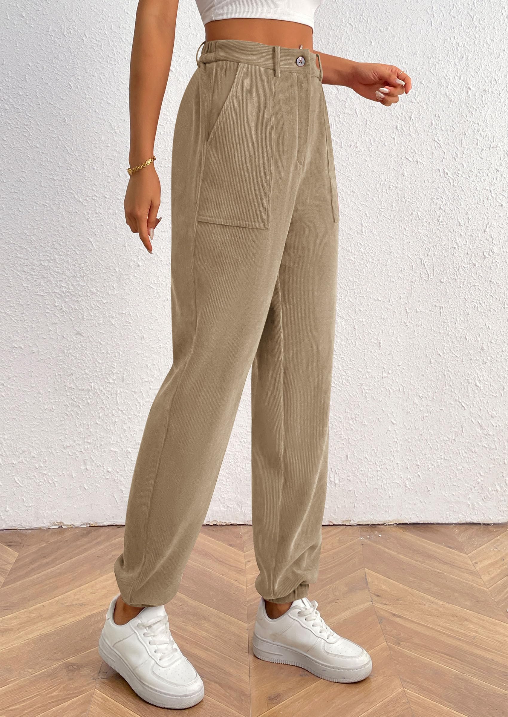 PRETTYGARDEN Women's Pants Dressy Casual Fall Elastic High Waisted Work Office Corduroy Trouser Slacks with Pockets