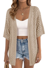 PRETTYGARDEN Summer Cardigan Sweaters for Women Lightweight  Short Sleeve Knit Coverup Spring Beach Vacation Clothes PRETTYGARDEN