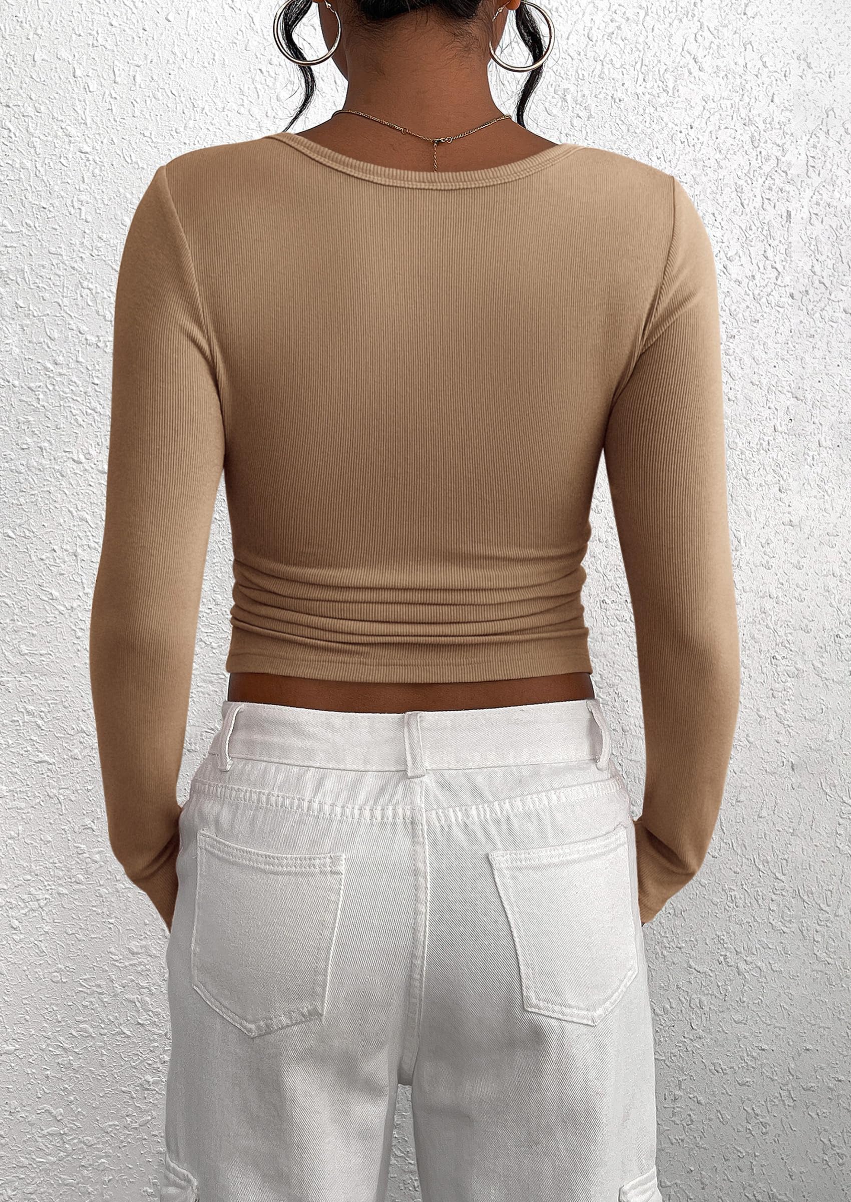 PRETTYGARDEN Women's Spring Fall Long Sleeve Henley T Shirts Button Ribbed Knit Slim Fit Casual Basic Tops Blouse