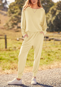 PRETTYGARDEN Women's Fall 2 Piece Lounge Set Long Sleeve Tops Ribbed Pants Spring Matching Sweatsuit Travel Outfits Clothes