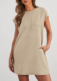 PRETTYGARDEN Women's Summer Short T Shirt Dress Cap Sleeve Crew Neck Casual Loose Basic Mini Dresses