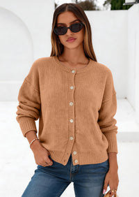 PRETTYGARDEN Long Sleeve Crewneck Button Down Womens Sweaters Fall Open Front Chunky Cardigan Sweaters for Women