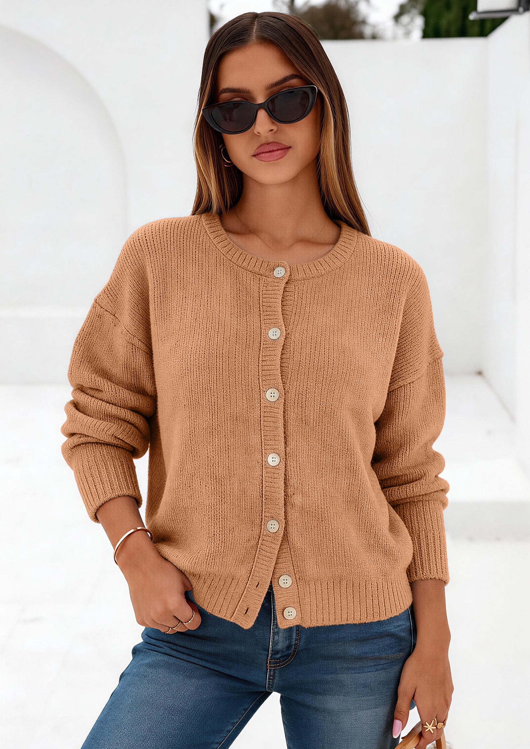 PRETTYGARDEN Long Sleeve Crewneck Button Down Womens Sweaters Fall Open Front Chunky Cardigan Sweaters for Women