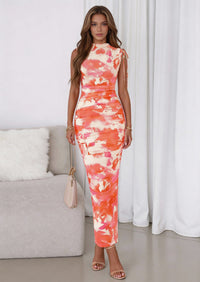 PRETTYGARDEN Women's Summer Maxi Floral Dresses Ruched Bodycon Sleeveless Mesh Formal Wedding Guest Cocktail Split Long Dress PRETTYGARDEN