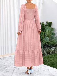 BTFBM Women Maxi Fall Dresses Long Sleeve Solid Color Square Neck Smocked Boho Long Wedding Guest Dress