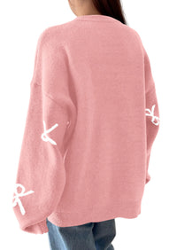 PRETTYGARDEN Fall Long Sleeve Pullover Sweaters for Women Trendy Crewneck Casual Cute Bow Chunky Knit Oversized Sweater