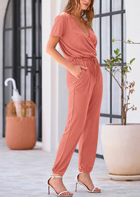 PRETTYGARDEN Jumpsuits for Women Dressy Summer Casual Short Sleeve Romper Spring Airport Beach Vacation Travel Outfits