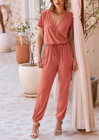 PRETTYGARDEN Jumpsuits for Women Dressy Summer Casual Short Sleeve Romper Spring Airport Beach Vacation Travel Outfits