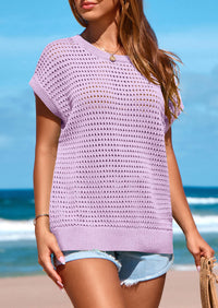 PRETTYGARDEN Womens Spring Tops Summer Shirts Crochet Cap Sleeve Sweater Pullover Cute Beach Vacation Clothes