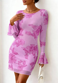 PRETTYGARDEN Women's Floral Embroidered Dress Fall Long Bell Sleeve Ribbon Flower Mini Short Mesh Bodycon Party Dresses