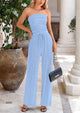 Womens Summer Outfits 2 Piece Sets Casual Ribbed Knit Crop Tube Top Wide Leg Pants Spring Matching Lounge Set