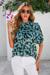 PRETTYGARDEN Floral Tops for Women Blouses Dressy Casual Summer Trendy Outfits Boho Pleated Short Sleeve Shirts