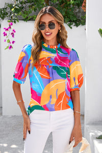 PRETTYGARDEN Floral Tops for Women Blouses Dressy Casual Summer Trendy Outfits Boho Pleated Short Sleeve Shirts