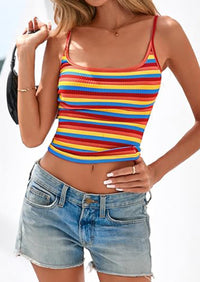 PRETTYGARDEN Women Summer Crop Tops Sleeveless Spaghetti Strap Tank Striped Cami Knit Y2K Clothes Slim Fit Spring Shirts PRETTYGARDEN