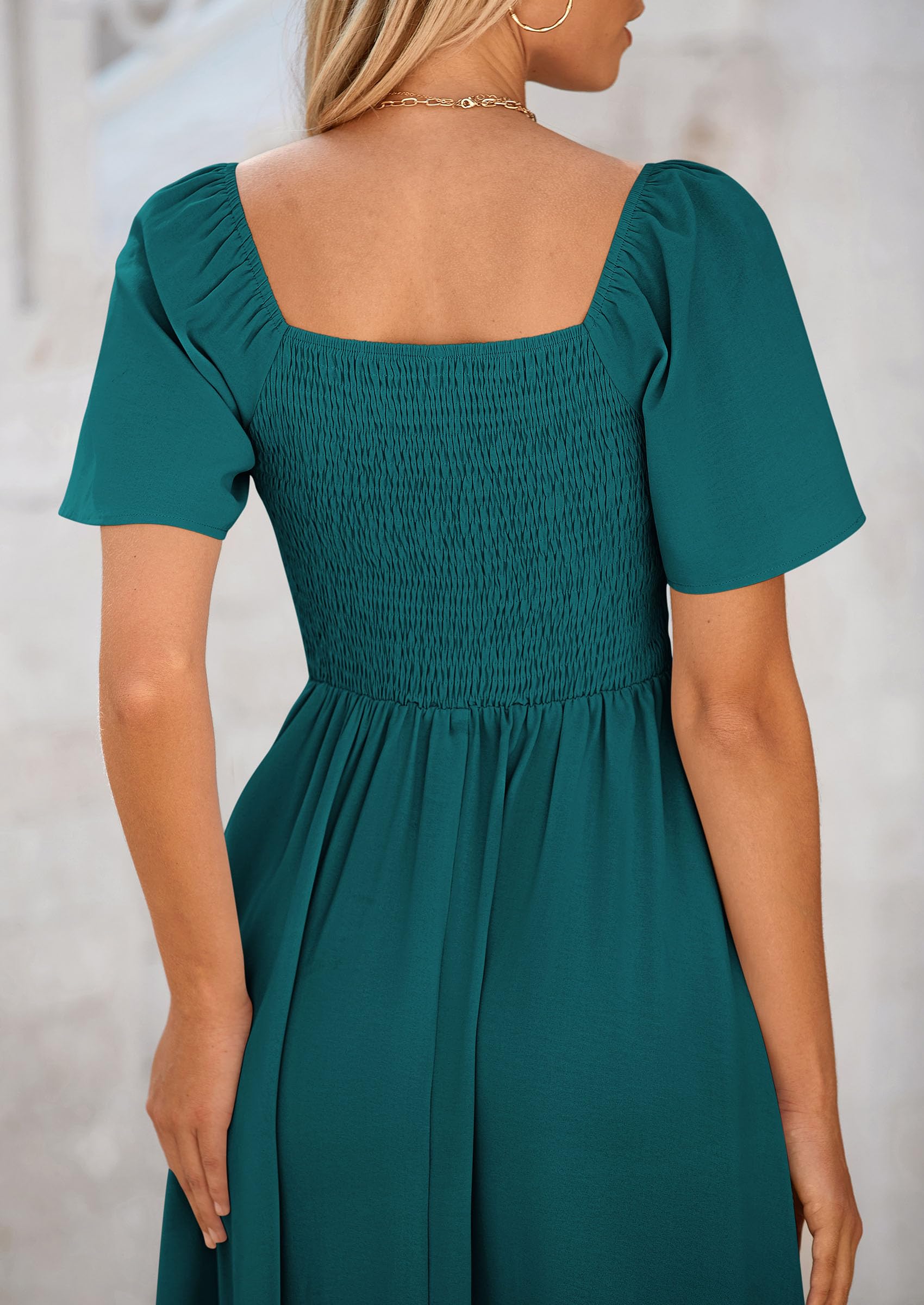 PRETTYGARDEN Summer Dress for Women Casual Short Sleeve Bow Tie V Neck Ruffle Midi Flowy Dresses