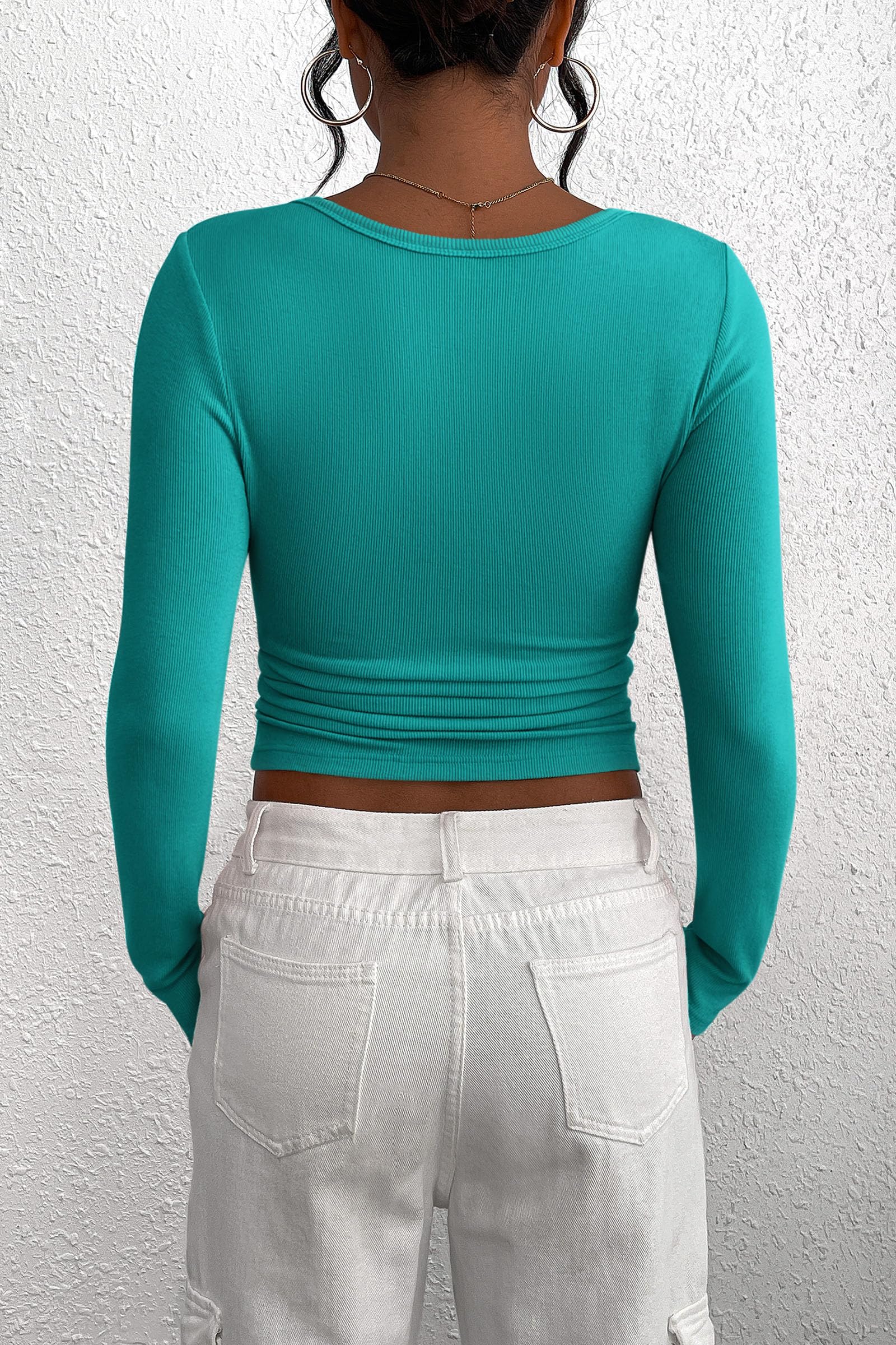 PRETTYGARDEN Women's Spring Fall Long Sleeve Henley T Shirts Button Ribbed Knit Slim Fit Casual Basic Tops Blouse