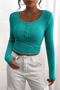 PRETTYGARDEN Women's Spring Fall Long Sleeve Henley T Shirts Button Ribbed Knit Slim Fit Casual Basic Tops Blouse