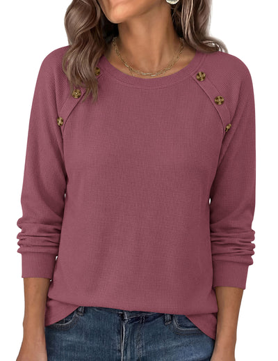 PRETTYGARDEN Long Sleeve Shirts for Women Waffle Knit Tops Fall Fashion 2026 Dressy Casual Loose Tunic Blouse Winter Clothing