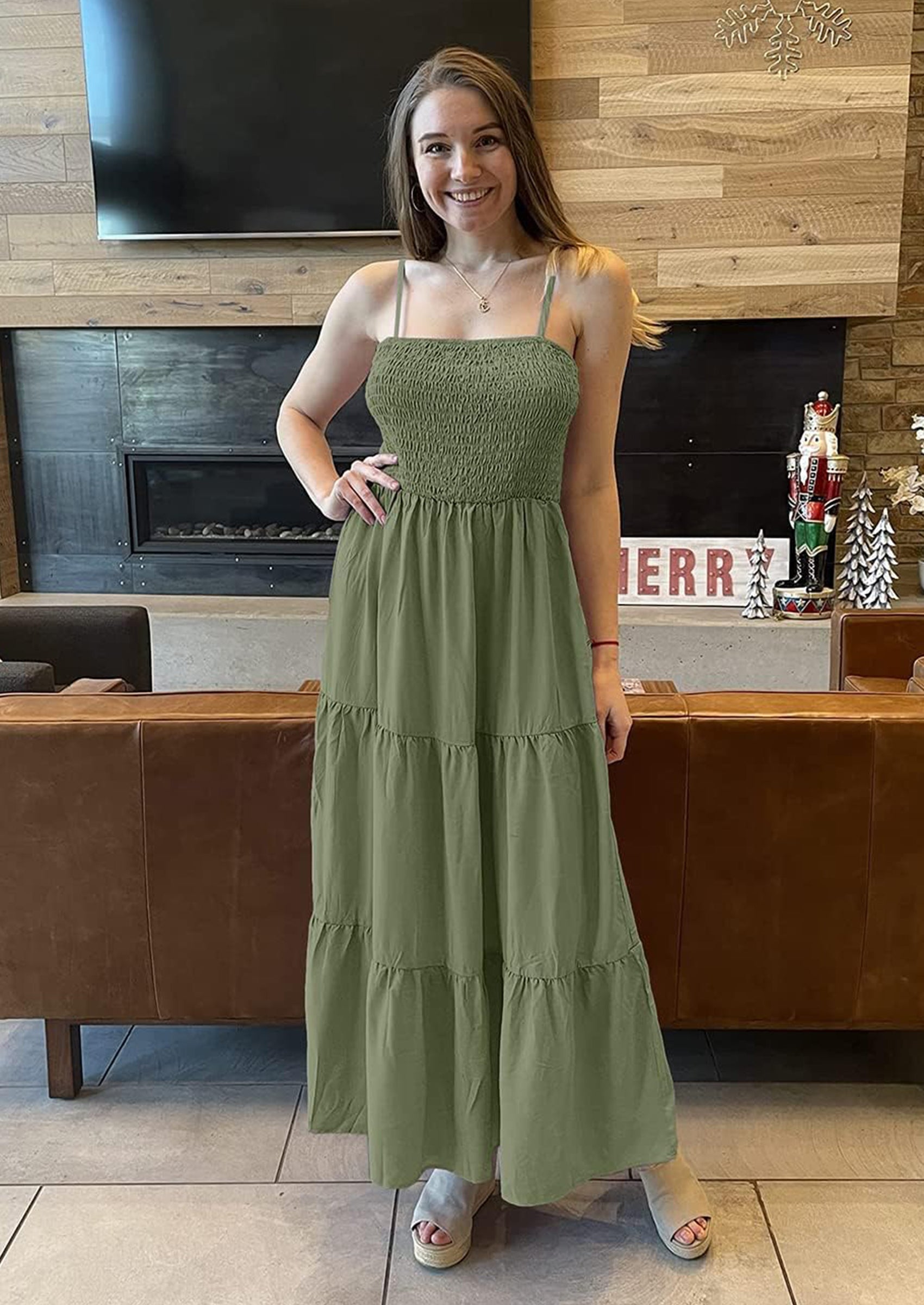 PRETTYGARDEN Women's Summer Maxi Dress Casual Boho Sleeveless Spaghetti Strap Smocked Tiered Long Beach Sundresses PRETTYGARDEN