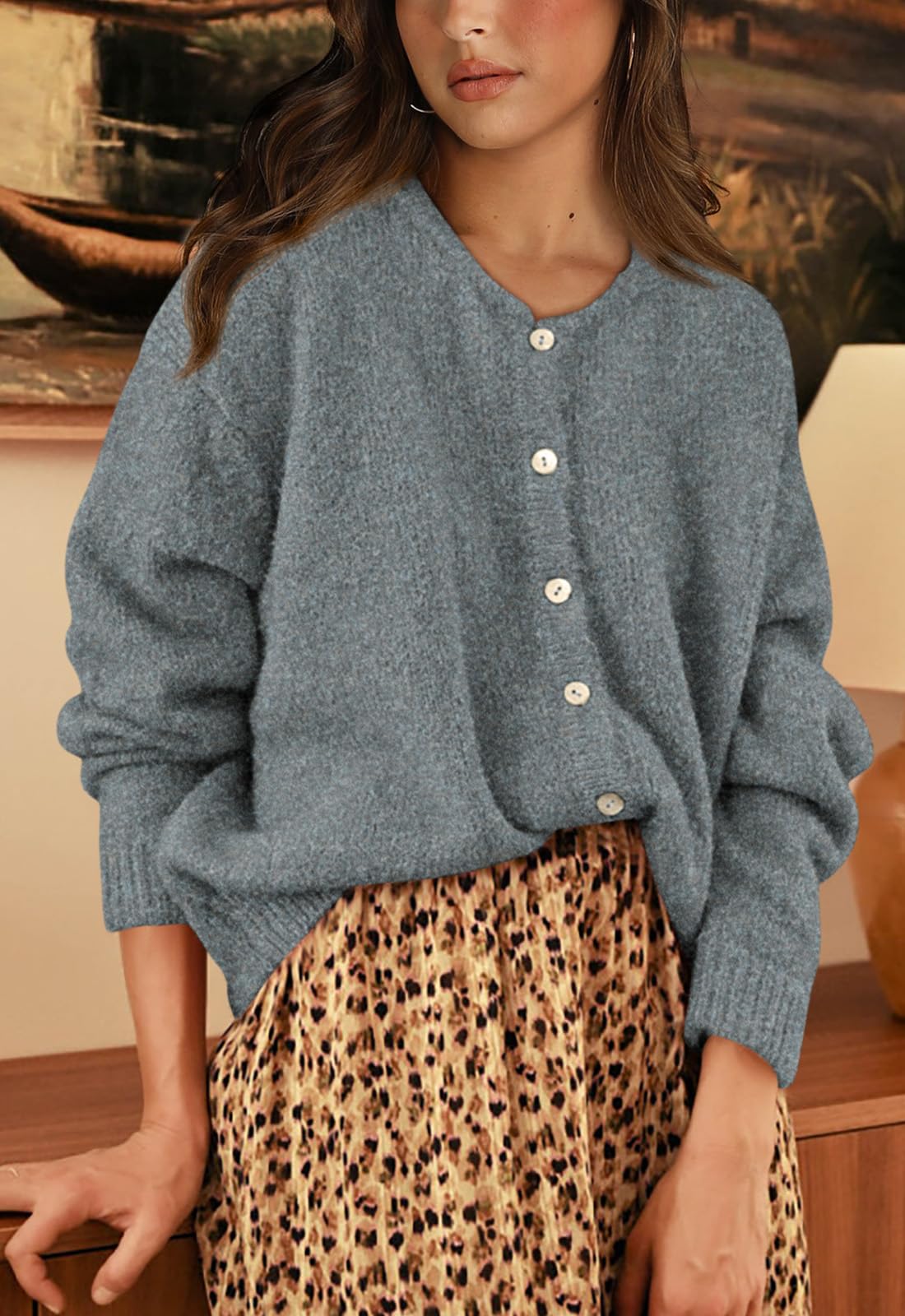 PRETTYGARDEN Long Sleeve Crewneck Button Down Womens Sweaters Fall Open Front Chunky Cardigan Sweaters for Women PRETTYGARDEN