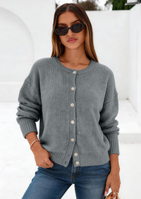 PRETTYGARDEN Long Sleeve Crewneck Button Down Womens Sweaters Fall Open Front Chunky Cardigan Sweaters for Women