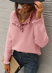 BTFBM Womens Sweaters Fall Winter Clothes 2025 Long Sleeve Button Down Ruffle Crew Neck Casual Knitted Pullover Tops PRETTYGARDEN