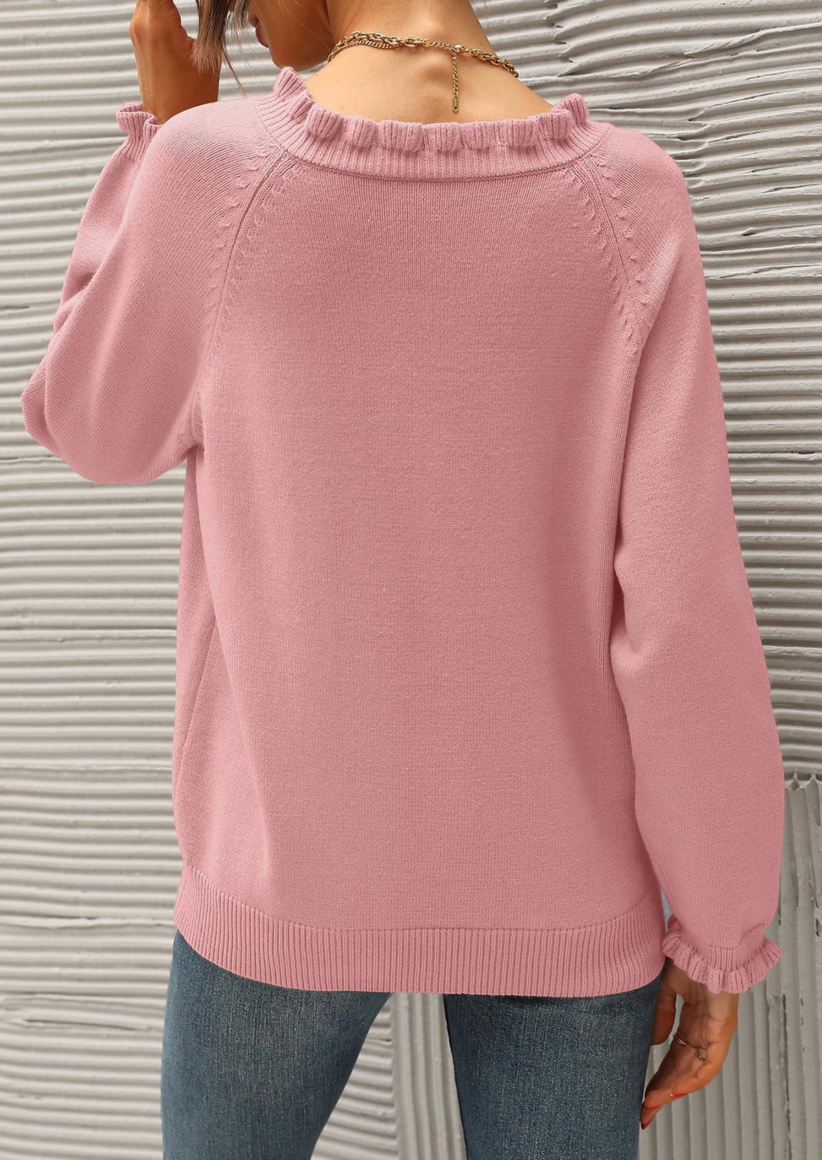 BTFBM Womens Sweaters Fall Winter Clothes 2025 Long Sleeve Button Down Ruffle Crew Neck Casual Knitted Pullover Tops PRETTYGARDEN