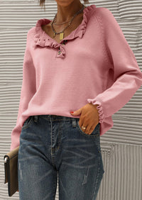 BTFBM Womens Sweaters Fall Winter Clothes 2025 Long Sleeve Button Down Ruffle Crew Neck Casual Knitted Pullover Tops PRETTYGARDEN