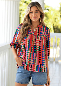 PRETTYGARDEN Women's Summer Floral Blouses Dressy Casual Half Sleeve V Neck Going Out Boho Tops Spring Fashion Clothing