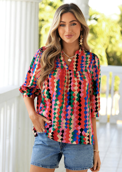 PRETTYGARDEN Women's Summer Floral Blouses Dressy Casual Half Sleeve V Neck Going Out Boho Tops Spring Fashion Clothing