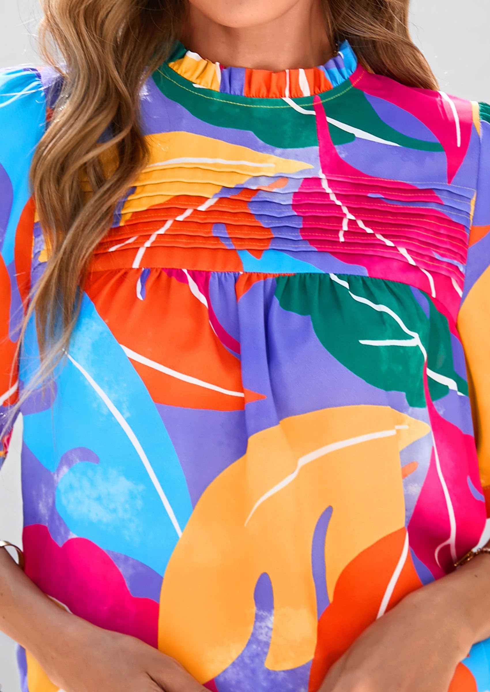 PRETTYGARDEN Floral Tops for Women Blouses Dressy Casual Summer Trendy Outfits Boho Pleated Short Sleeve Shirts