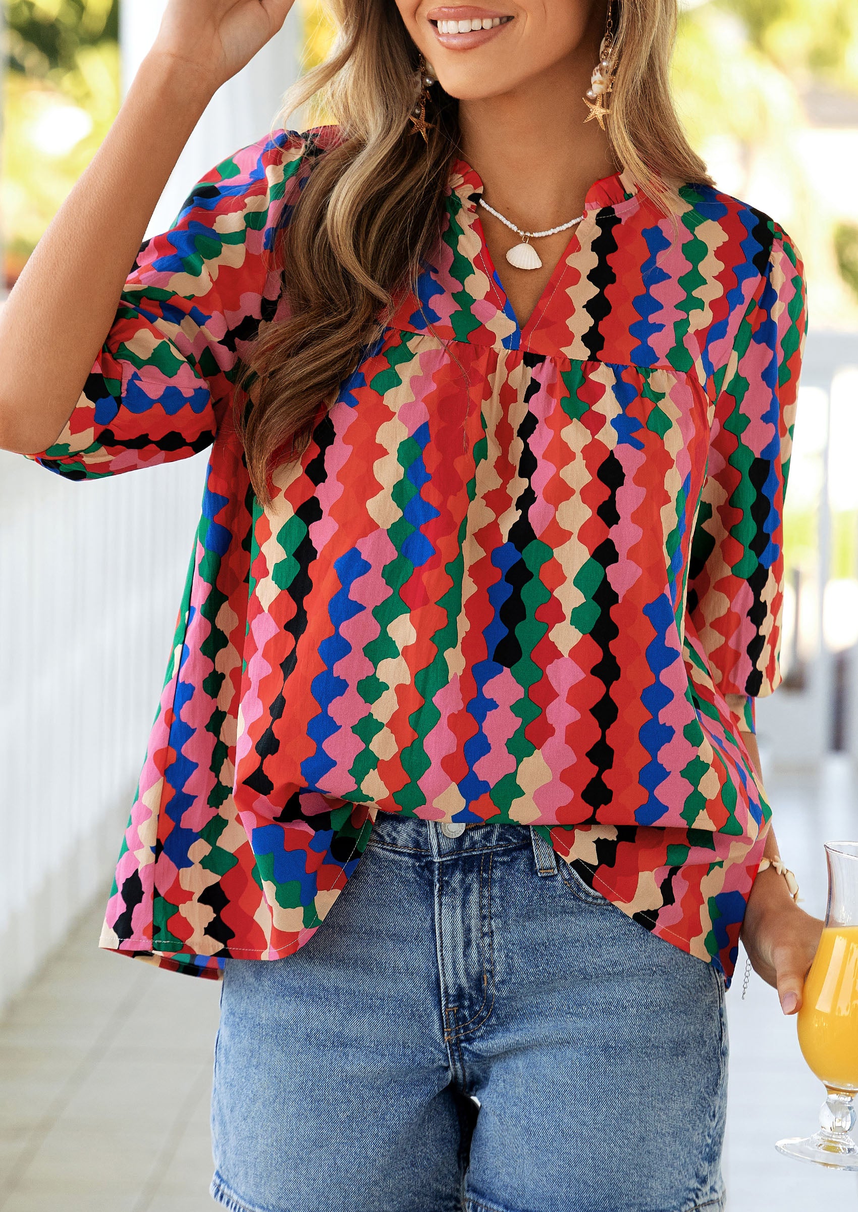 PRETTYGARDEN Women's Summer Floral Blouses Dressy Casual Half Sleeve V Neck Going Out Boho Tops Spring Fashion Clothing