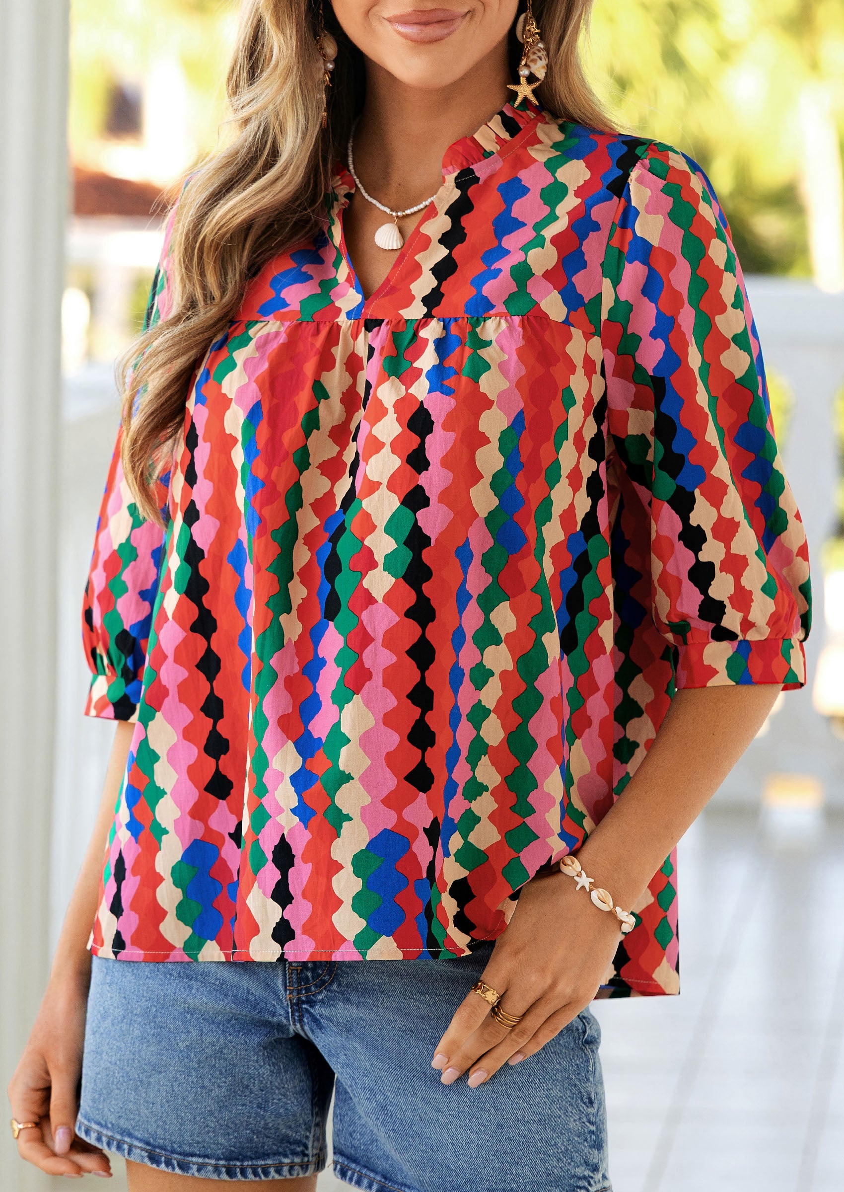 PRETTYGARDEN Women's Summer Floral Blouses Dressy Casual Half Sleeve V Neck Going Out Boho Tops Spring Fashion Clothing