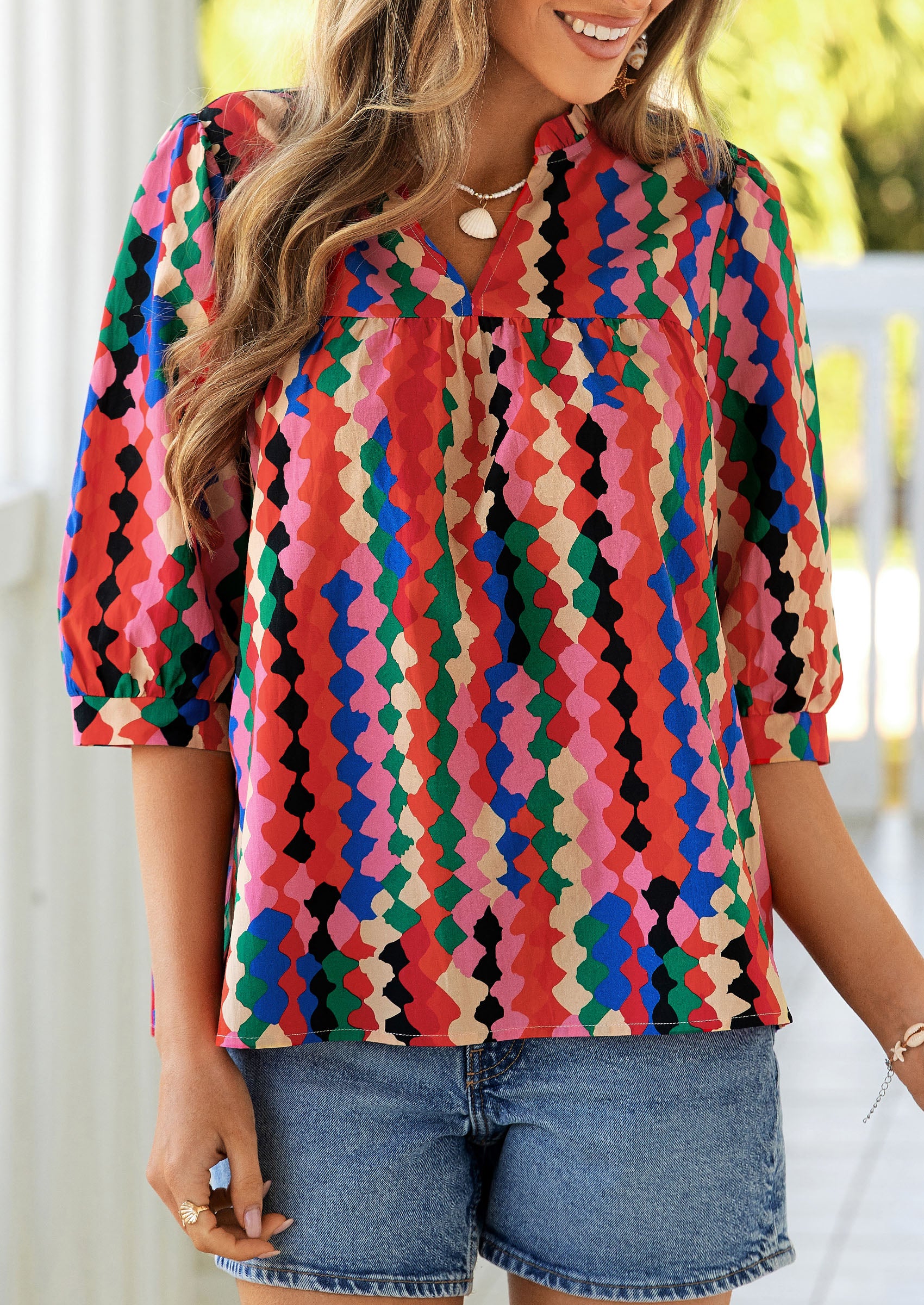 PRETTYGARDEN Women's Summer Floral Blouses Dressy Casual Half Sleeve V Neck Going Out Boho Tops Spring Fashion Clothing