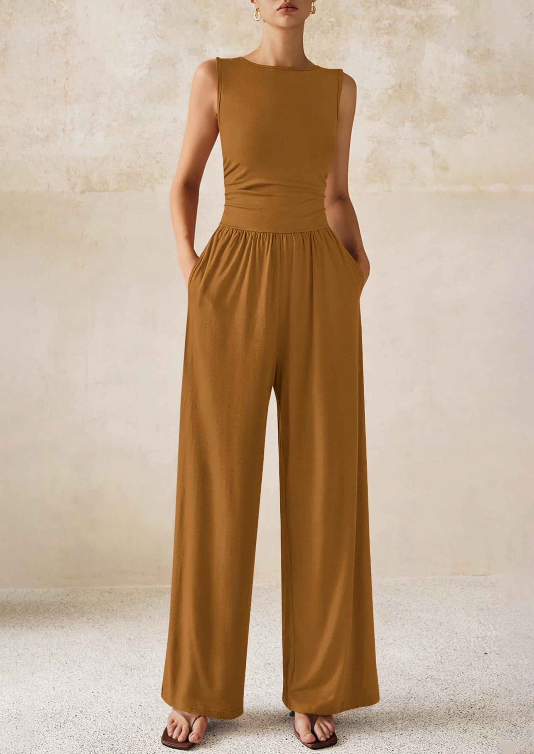PRETTYGARDEN One Piece Jumpsuits for Women Dressy Casual Sleeveless Crewneck Wide Leg Rompers Jumpers Vacation Summer Outfits