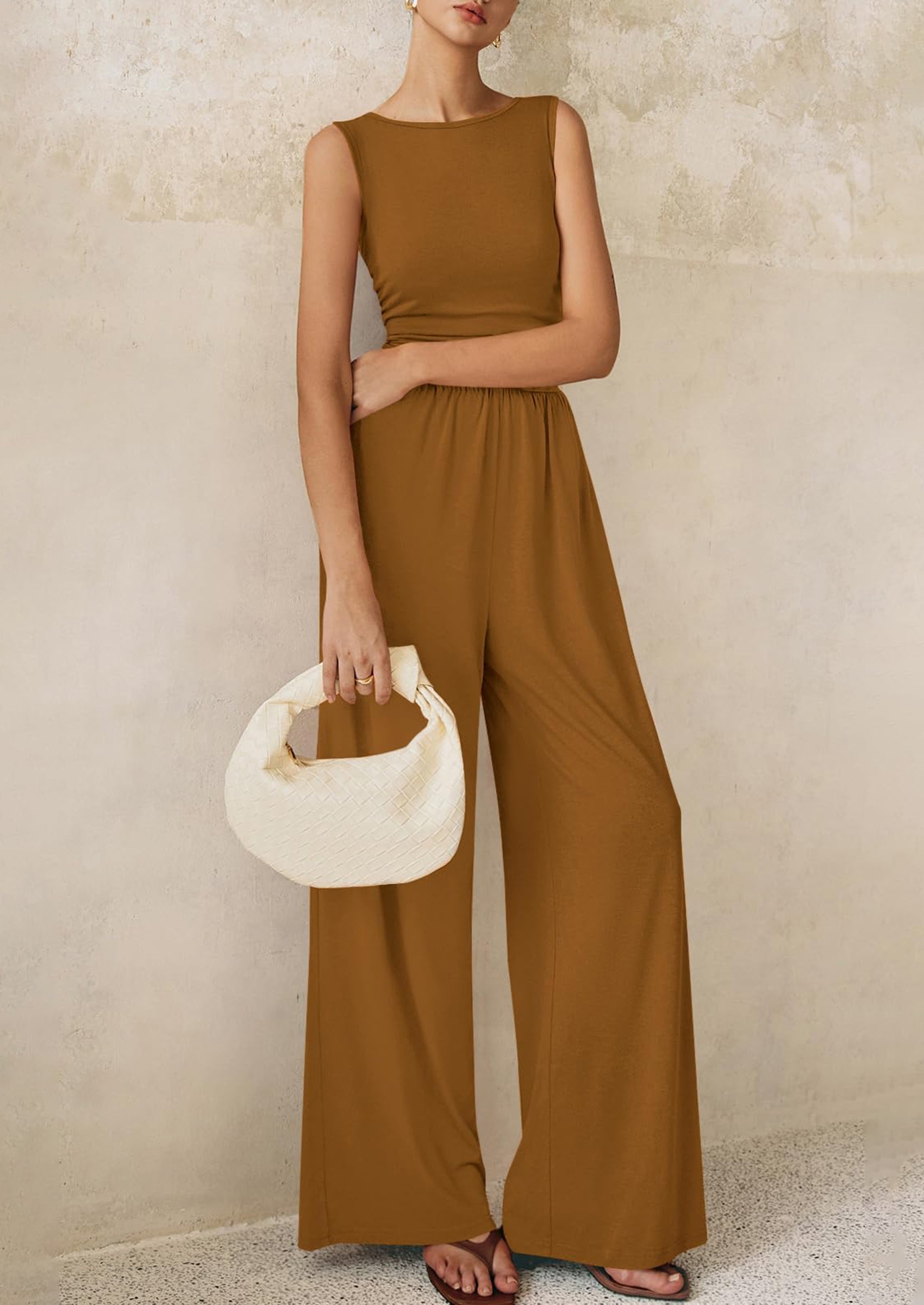 PRETTYGARDEN One Piece Jumpsuits for Women Dressy Casual Sleeveless Crewneck Wide Leg Rompers Jumpers Vacation Summer Outfits