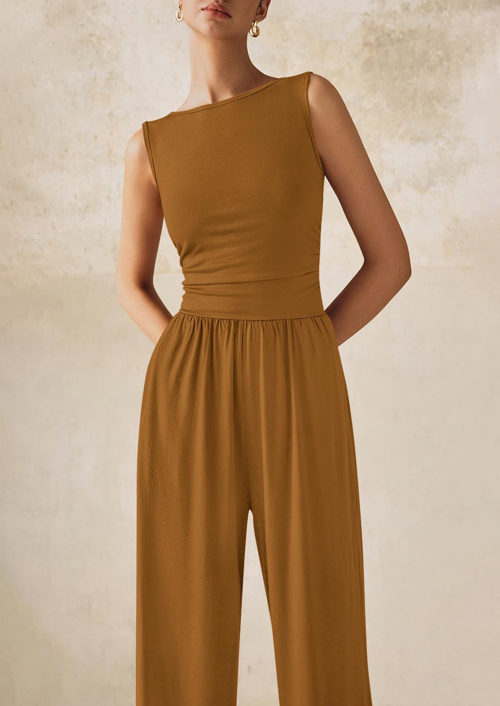 PRETTYGARDEN One Piece Jumpsuits for Women Dressy Casual Sleeveless Crewneck Wide Leg Rompers Jumpers Vacation Summer Outfits