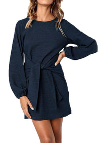 PRETTYGARDEN Womens Fall Elegant Long Lantern Sleeve Short Dress Wedding Guest Crewneck Tie Waist Knit Cocktail Dresses PRETTYGARDEN