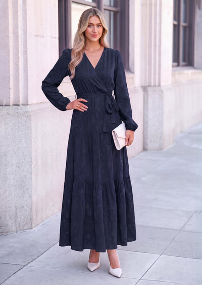 PRETTYGARDEN Womens Long Sleeve Boho Floral Wrap Maxi Dress  Fall Wedding Guest Dresses 2026, Chiffon Flowy Long Dresses, Casual Tie Waist V Neck Dress, Modest A Line Ruffle Tiered Dress