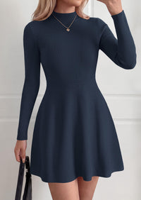PRETTYGARDEN Womens Mock Neck Long Sleeve Sweater Mini Dress | Soft Ribbed Knit Flared A‑Line, Elegant Fall Winter Dresses for Wedding Guest, Cocktail & Holiday Party Casual Outfits